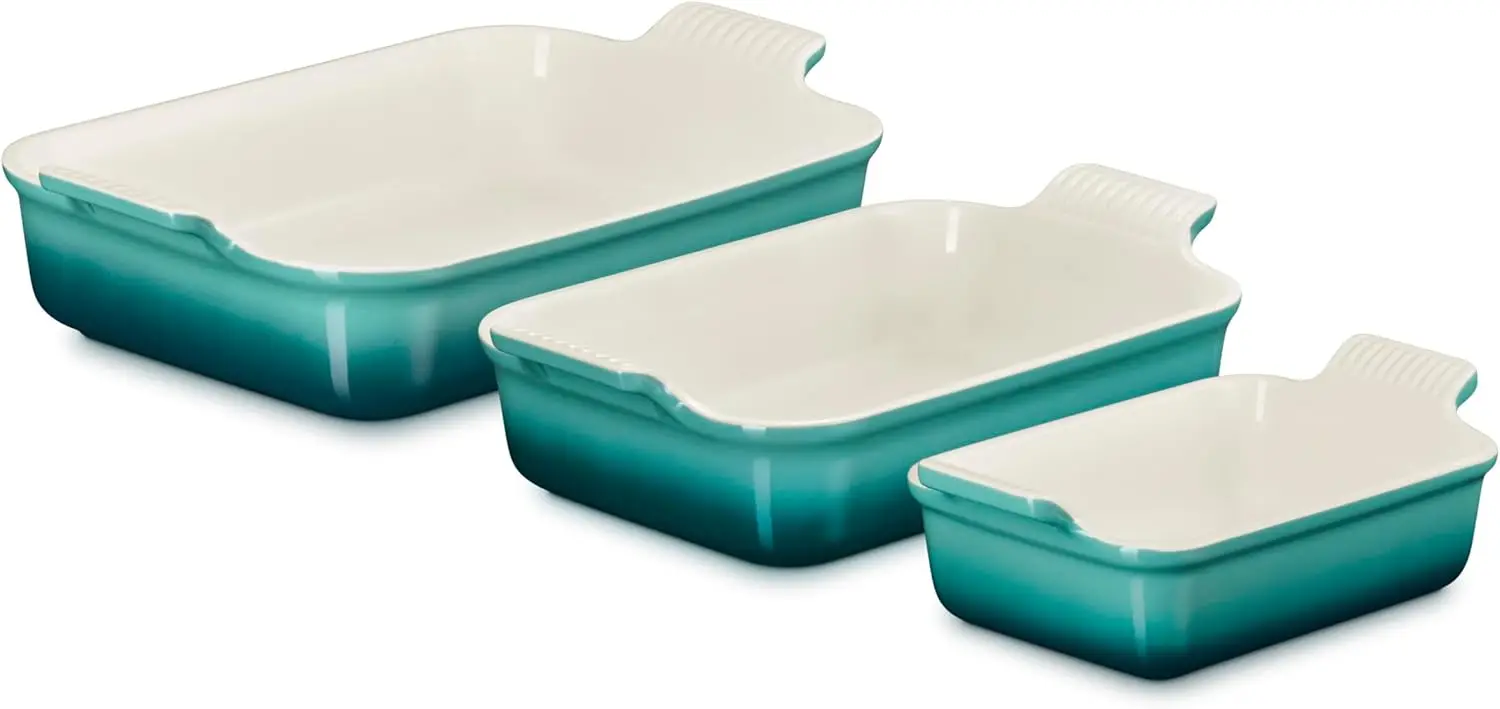 

Stoneware 3-Piece Rectangular Baking Dish Set with Nonstick Glazed Interior for Even Cooking