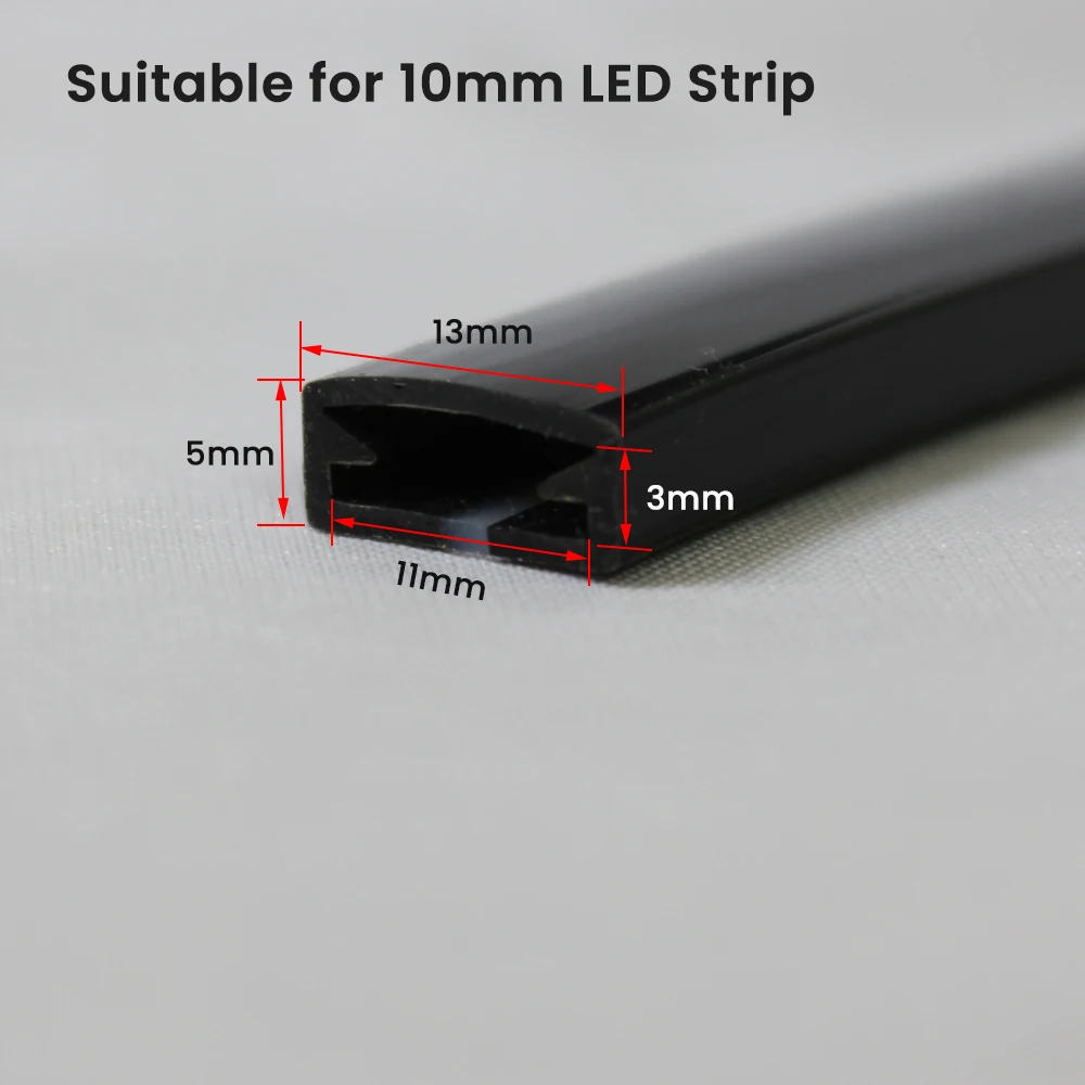 Schwarze LED-Neonröhre, Silikagel, weich, flexibel, IP67, wasserdicht, für 10 mm Leiterplattenbreite WS2812B SK6812 WS2811 5050 RGB SMD-Streifenlicht – Detail 2