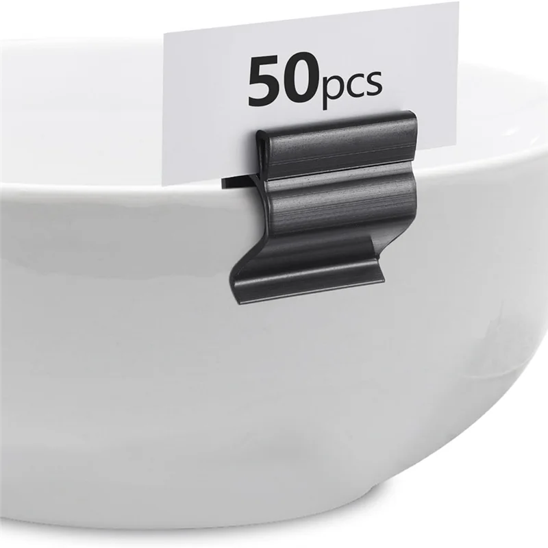AT02-50 Pcs Black Sign Clip Plastic Buffet Food Label Clip Reusable Price Tag Tray Sign Holder For Cup Bowl Pan Buffet Trays