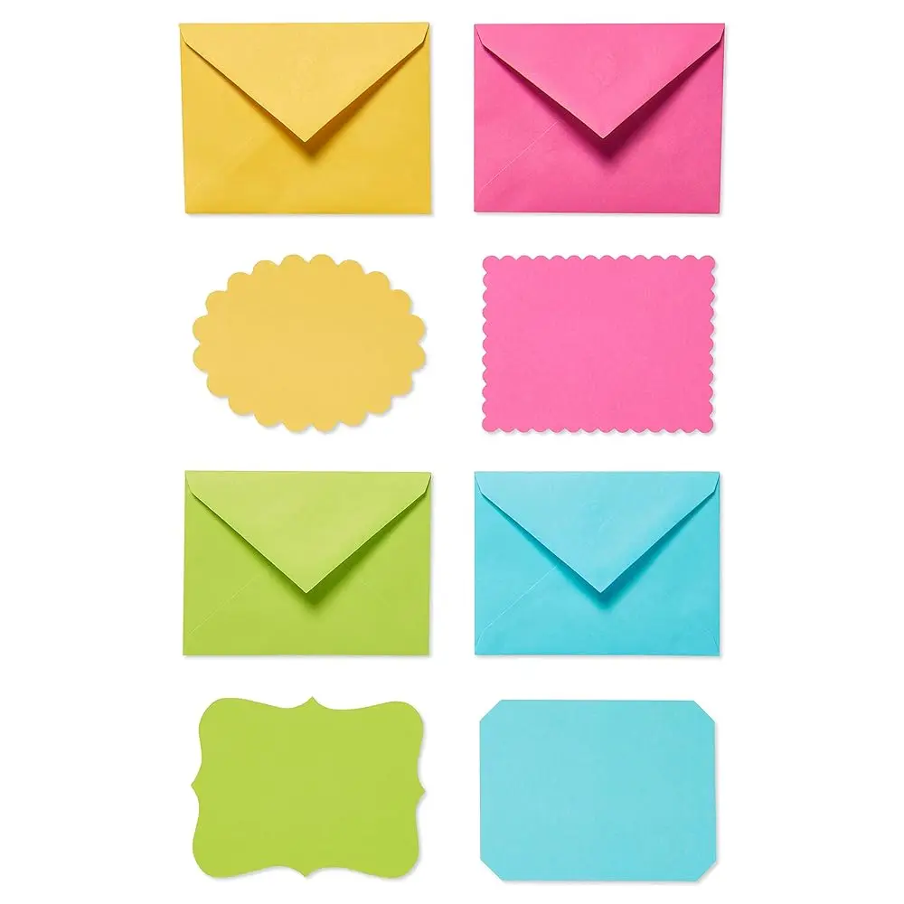 

Однопанельные заготовки для открыток с конвертами, яркие цвета, узоры и формы (40 штук)