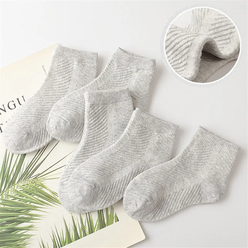 5 Pairs/Lot Summer Hot Children Socks Boy Girl Baby Cotton Fashion Mesh Black White Gray For 1-12 Years Kids Teens Student Socks