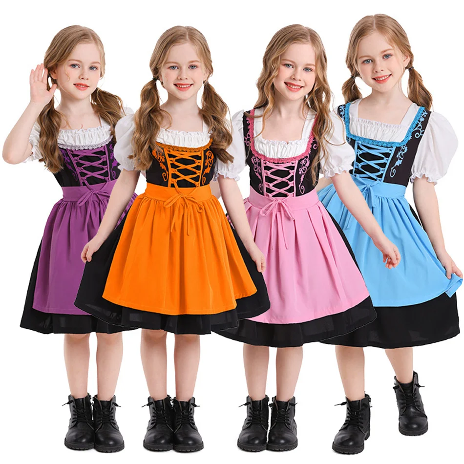 Girls Beer Festival Short Skirt Multi Color Campus Activities Dress Children Halloween Carnival Party Costume Kids Fancy Outfits