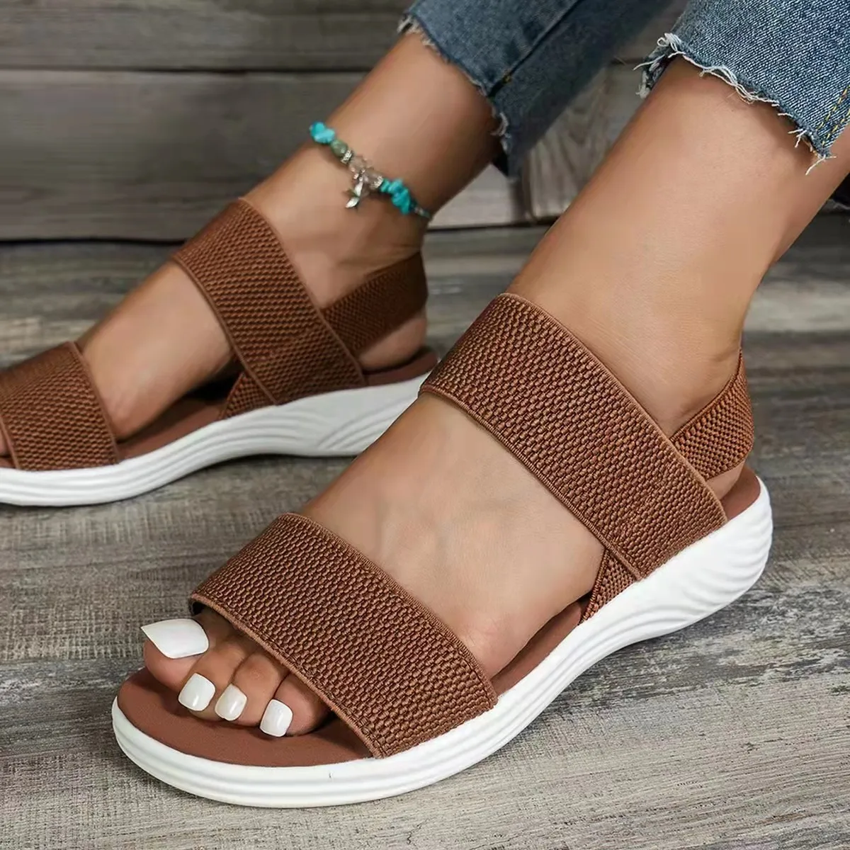 New Women\'s Wedge Heel Platform Cozy Sandals Ladies Outdoor Beach Sandals Elastic Band Designer Shoes Sandals Women Summer