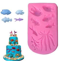 14.2*9.5 cm Vis Siliconen Mal Zeewier Koraal Fondant Sugarcraft Vormen Taart Decoreren Gereedschappen Chocolade Snoep Gebak Decoreren