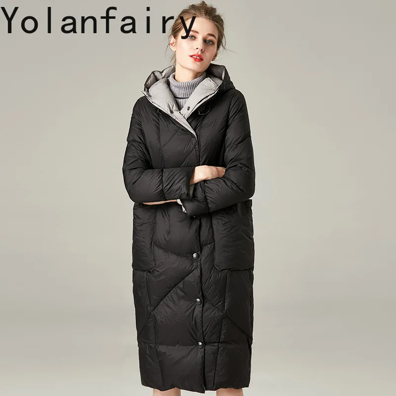 Yolanfairy 2025 nova moda para baixo jaqueta mulher jaquetas de inverno com capuz solto parkas quente casulo em forma de casaco puffer casacos de comprimento médio
