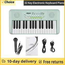 32 Key Electronic Keyboard Piano 16 Tones 10 Rhythms 10 Demos Dual Speaker Musical Instrument with Microphone Dual Power Mode