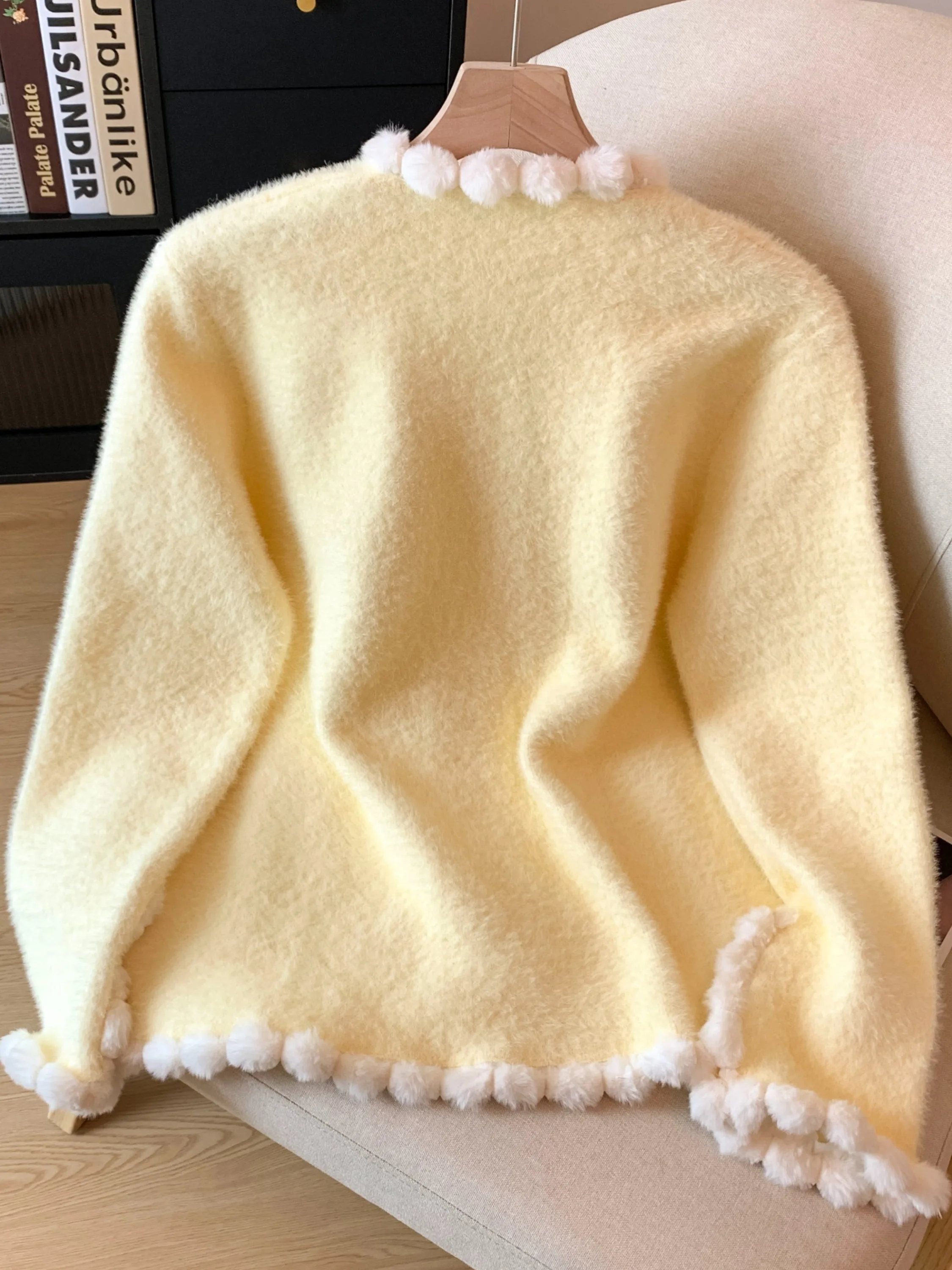 Thiened v-ne vison pull manteau femmes automne hiver haut de gamme sentiments auto-préservation Sle haut chaud coréen coupe ample