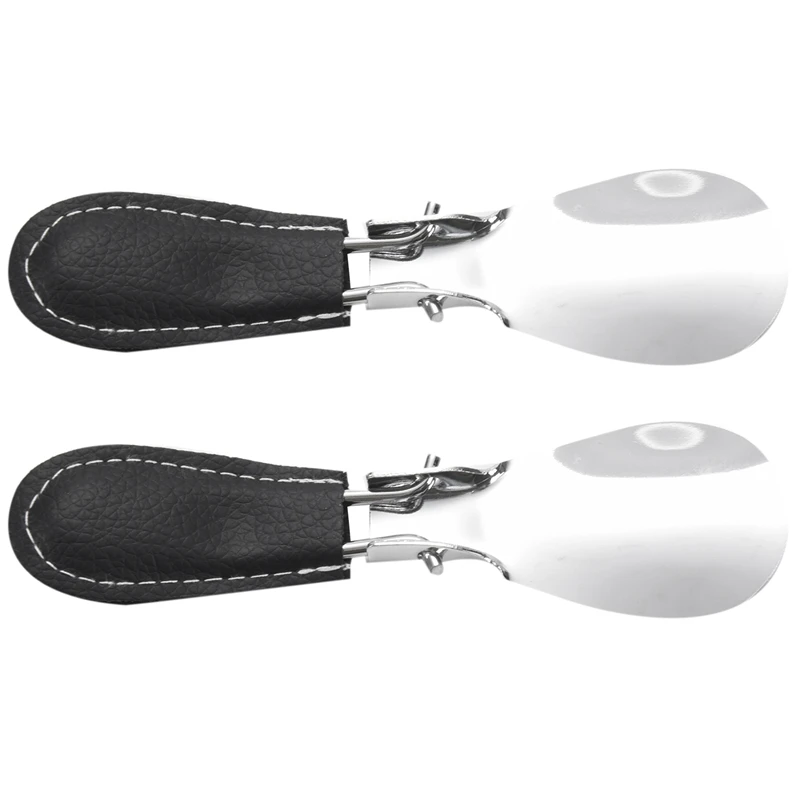 

2Pcs 12X3.8Cm Professional Foldable Stainless Steel Shoe Horn Long Shoespooner Spoon