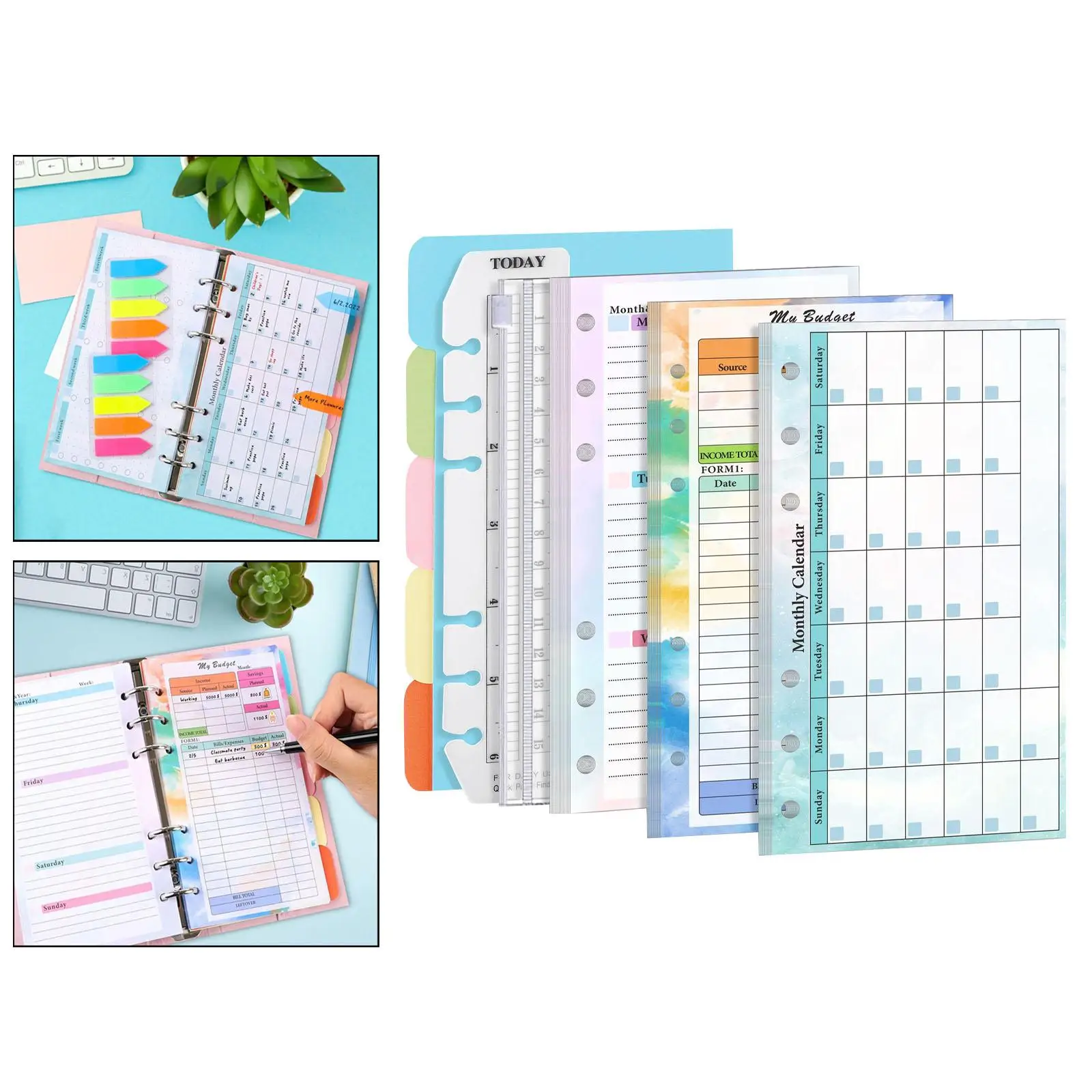 A6 Refill Paper A6 Binder Planner Insert 6 Ring Loose Leaf Lined Paper for Financial Planner Daily Use Personal Organizer