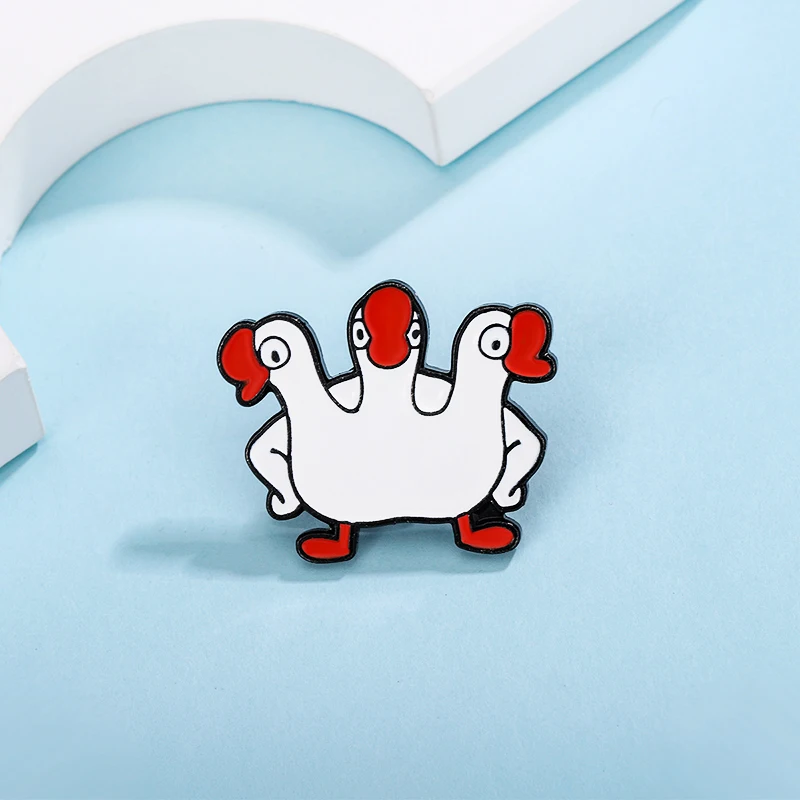 사랑스러운 동물 브로치, 삼두 오리, 러브 하트 오리, 빅 화이트 거위, 레이디 에나멜 핀, 라펠 배지, 쥬얼리 브로치, 도매