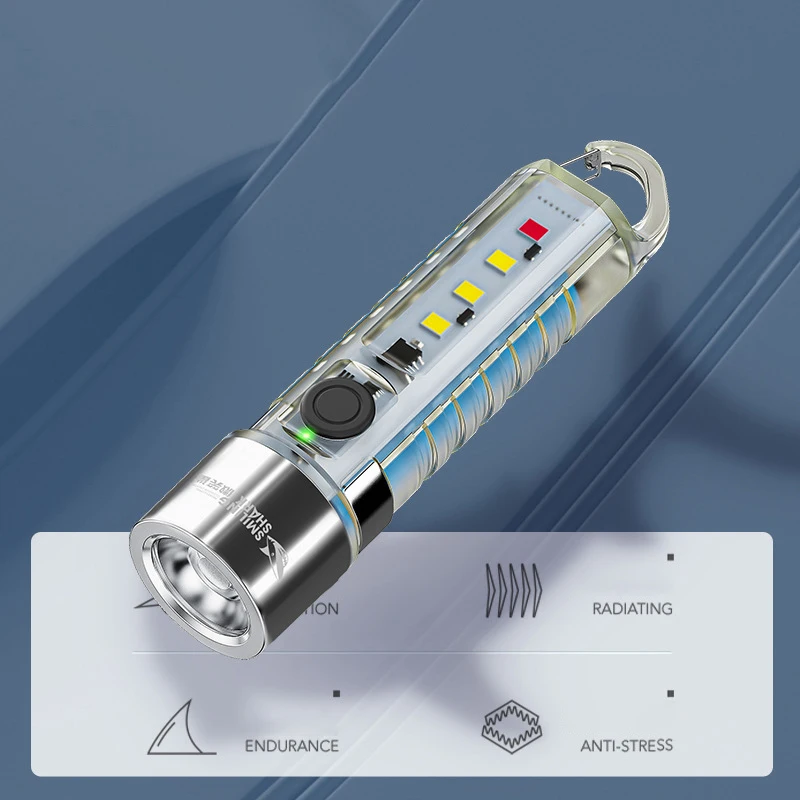 Imagem -02 - Tubarão Sorridente Led Mini Luz Forte Lanterna Recarregável Super Brilhante Multifuncional Chaveiro Aviso ao ar Livre Casa