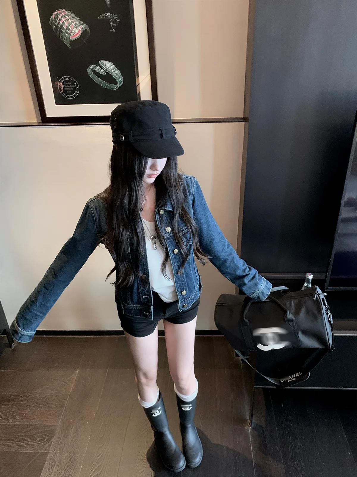 

Chien винтажное синее джинсовое пальто Jaet ort, женская облегающая верхняя одежда с талией, осеннее модное пальто из смеси хлопка и полиэстера