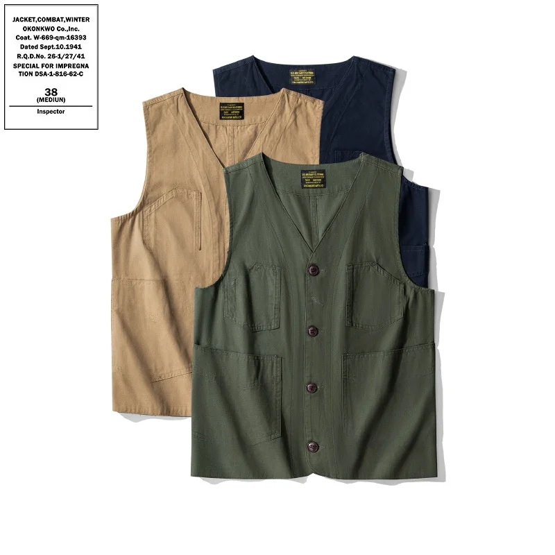 

American Sle Cotton Vest ex Casual Outdoor Double Layer Hunting Workwear Couple Trendy Pure Cotton Jaet oulder