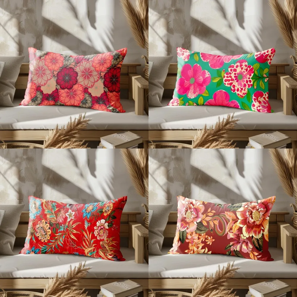 Home Decor Colorful Floral Pattern Pillowcase Suitable For Sofa Bedroom Car Pillow Cover Cushion Rectangular Back Cushion