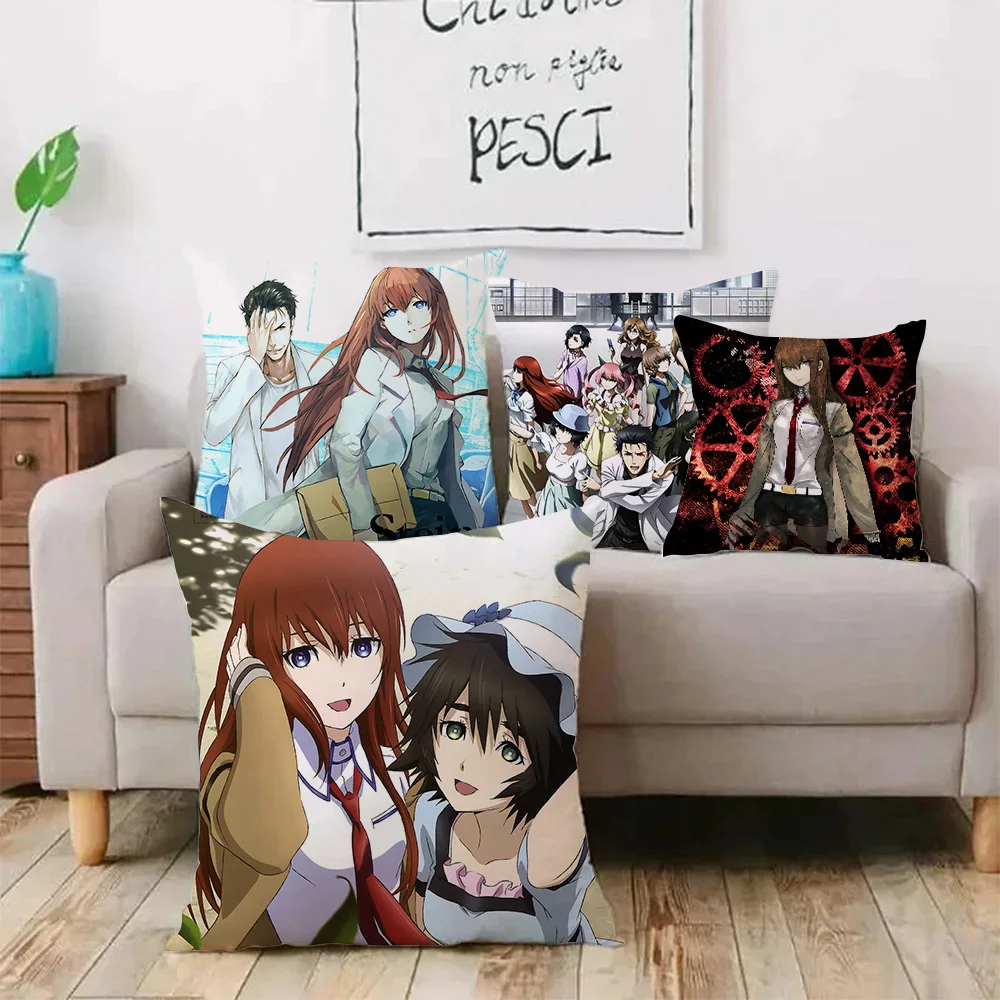 Anime S-Steins Gate Pillow Covers Cartoon Sofa Decorative Home Double-sided Printing Short Plush Cute Cushion Cover