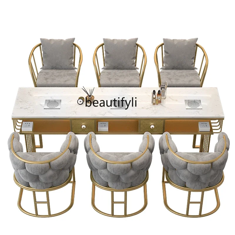 

Marble manicure table and chair set single and double three-person light luxury manicure shop double-layer manicure table