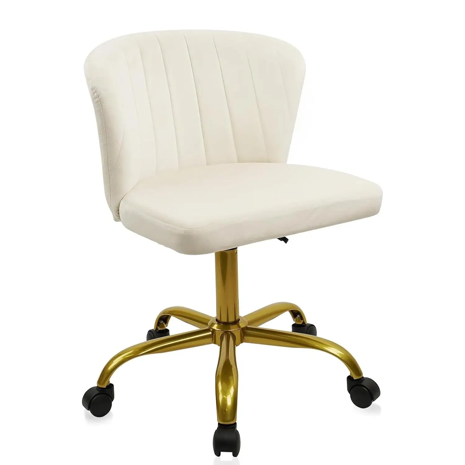 Home Office Desk Chair Velvet Vanity Chairs Gold Base, Ergonomic Small Cute Chair Adjustable Height with Wheels Rolling Armless