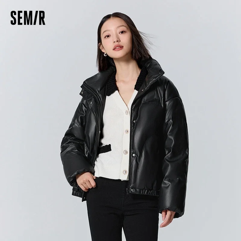 Semir piumino donna colletto alla coreana piccolo allentato semplice 2023 inverno nuovo Trendy Cool PU giacca di pane in similpelle