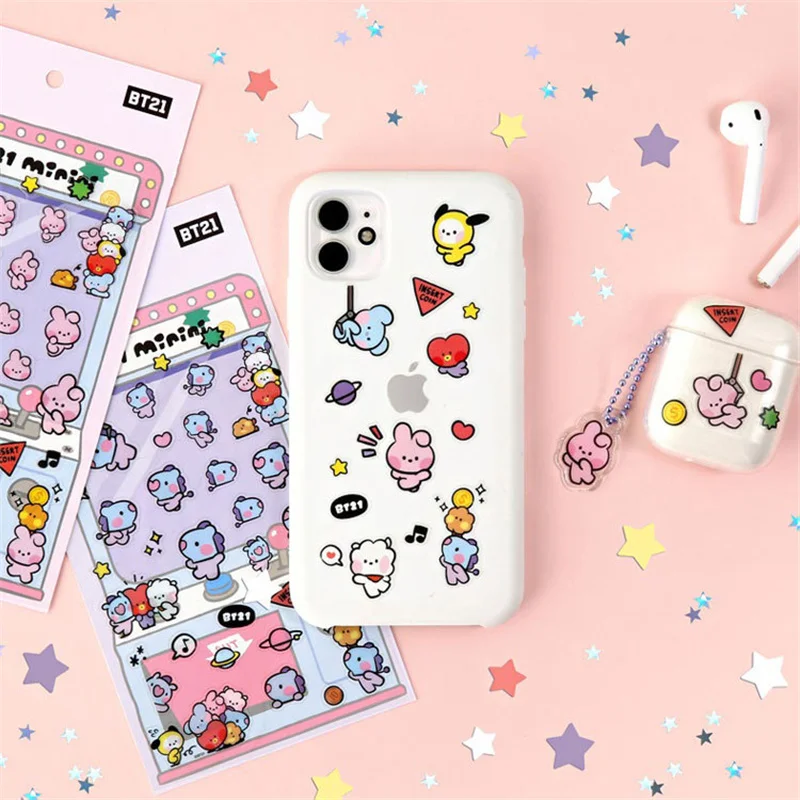 Kawaii BT21 New Mini Sticker DIY Notebook Phone Case Decorative Stickers Kawaii Anime Cute Cartoon Birthday Gift