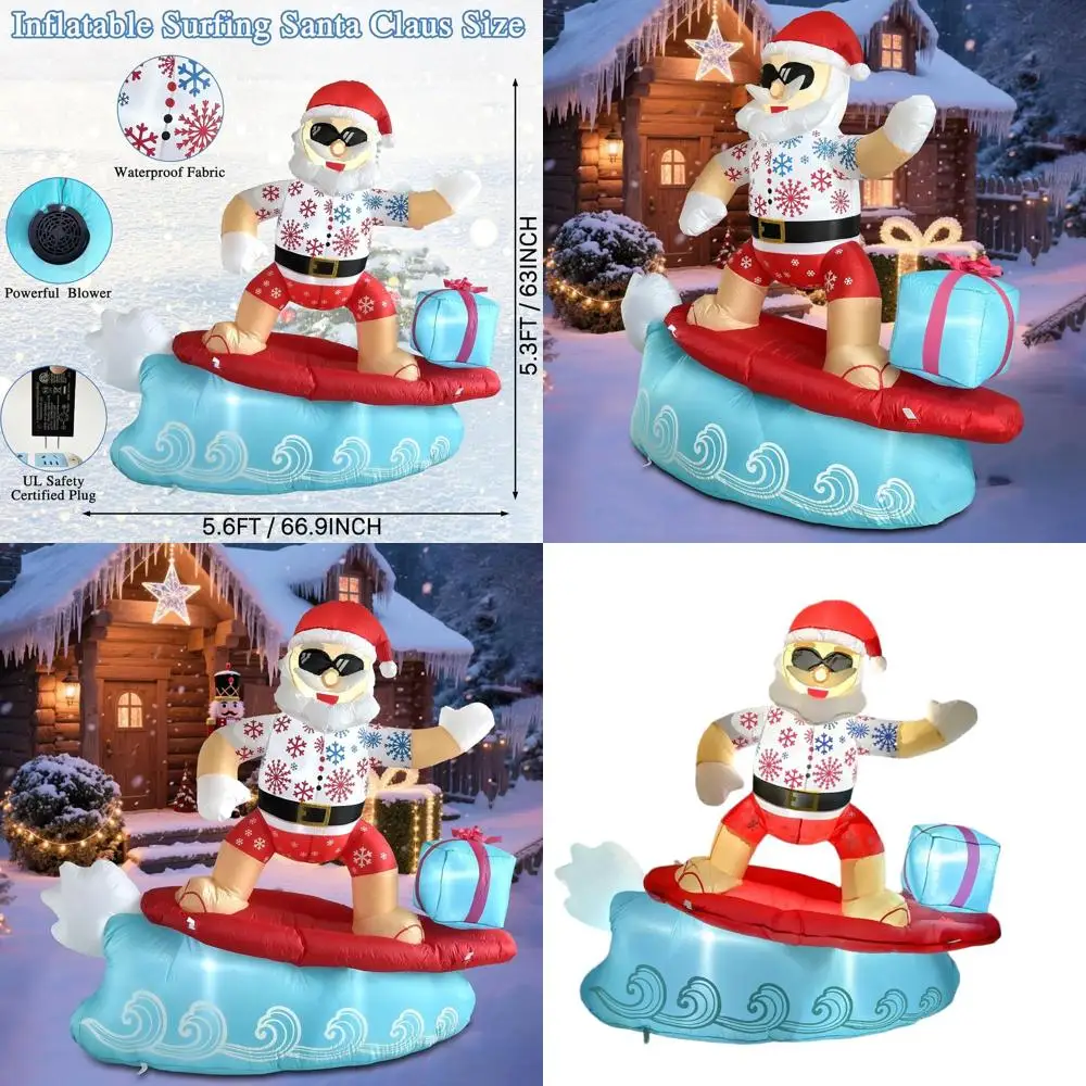 

Hawaiian-Themed Inflatable Surfing Santa Outdoor Christmas Decor with LED Lights for Holiday Lawn & Patio