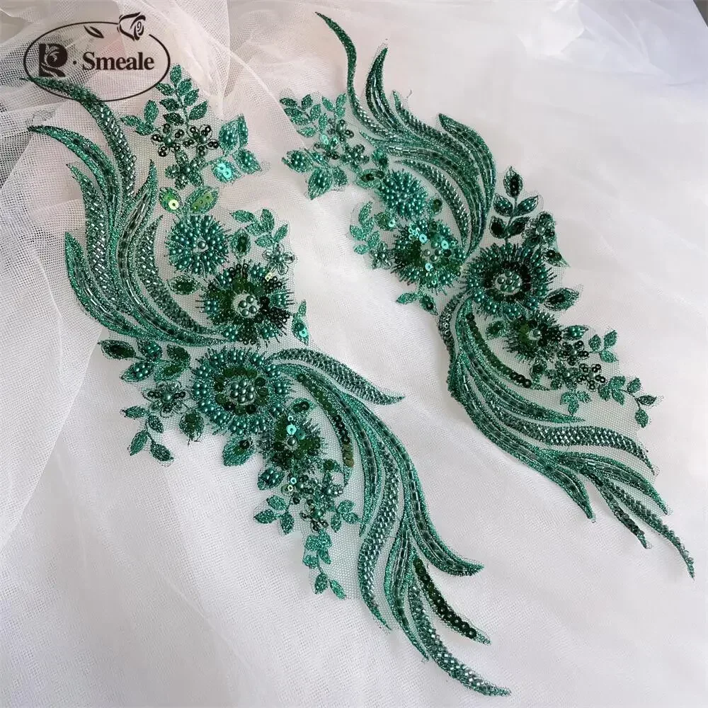 10Pcs/5Pairs.Multicolor Beaded Lace Fabric, Applique, Wedding Dress, DIY Mirrored Flowers.Wholesale.