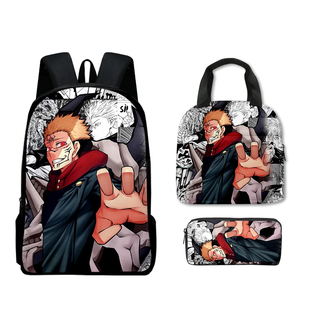 Jongen Anime Jujutsu Kaisen Gojo Satoru Rugzak Grote Capaciteit Tas met Trekkoord Student Reizen Schooltas Lunch Potlood Tas Set