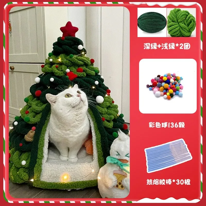 Christmas Tree Cat Nest Handmade Diy Material Pack Homemade Cat Tail Yarn Winter Warmth Winter Closed Dog Nest Cats Dogs Home