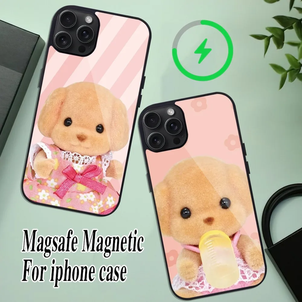 S-Sylvanian Families dog cute Phone Case For iPhone 11 Mini 12 13 Max 14 Plus 15 Pro Magesafe Magnetic Shell