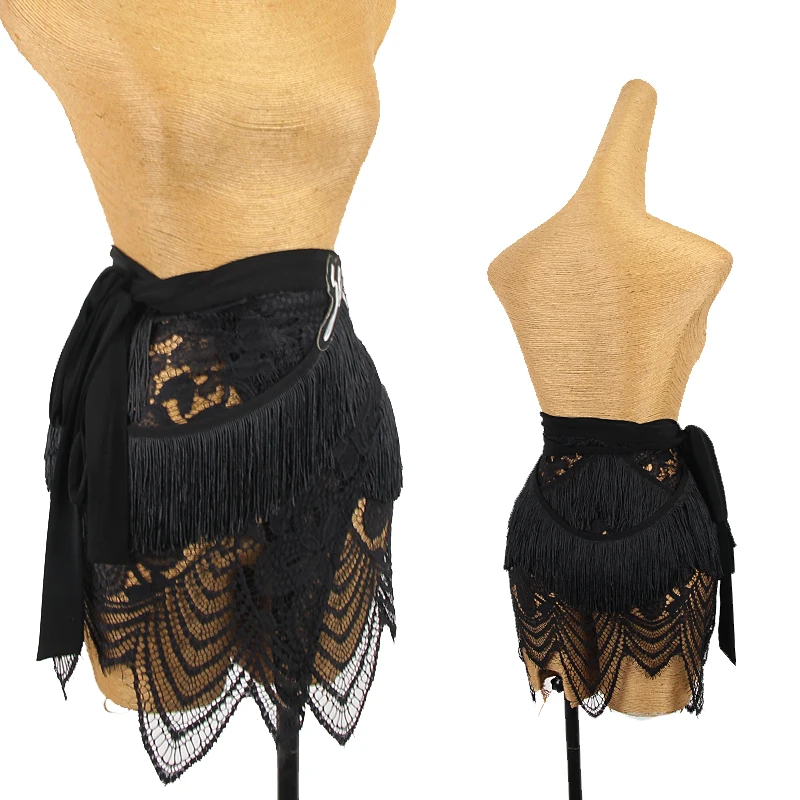 New Fringe Latin Dance Skirt Women Sexy Tassel See Through Lace Skirt Hip Scarf Practice Clothes Samba Rumba Dancewear DNV14860