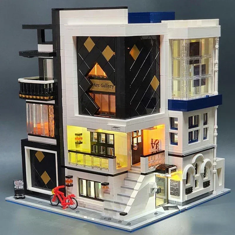 Blocs de construction Moc, galerie d'art, modèle modulaire, briques technologiques, bricolage, vue sur la rue, jouets créatifs pour cadeaux de vacances