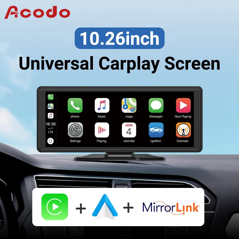 

Acodo 10.26 Inch IPS Carplay Android Auto 2in1 Car Radio Multimedia WIFI Video Player compatible with Apple and Android devices