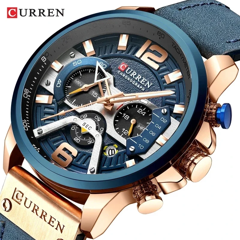 Luxury Military Leather Wrist Watch Fashion Chronograph VIP Men's Watch