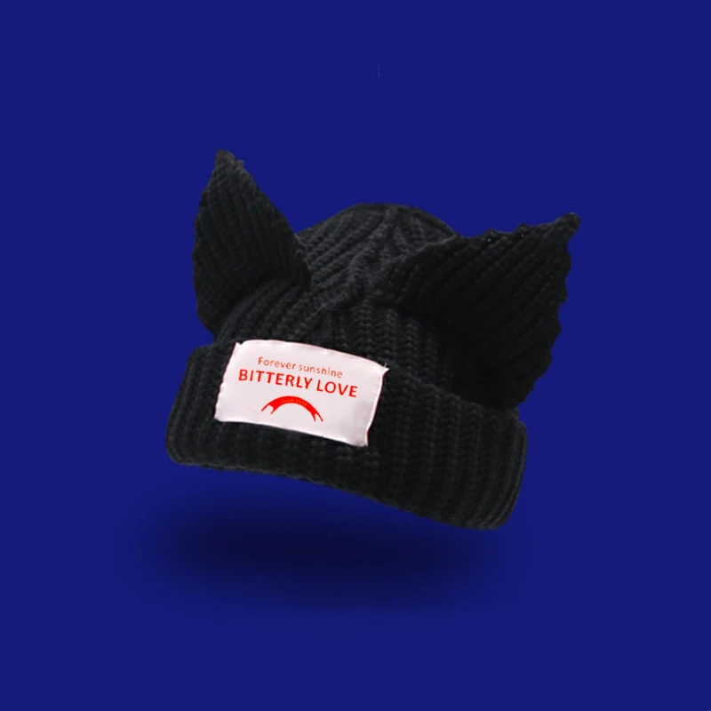 Cute Cat Ear Knitted Wool Hat Women Fashion Hooded Cap Beanies Winter Warm Pig Ear Woolen Hats Design Kpop Personality Bonnet