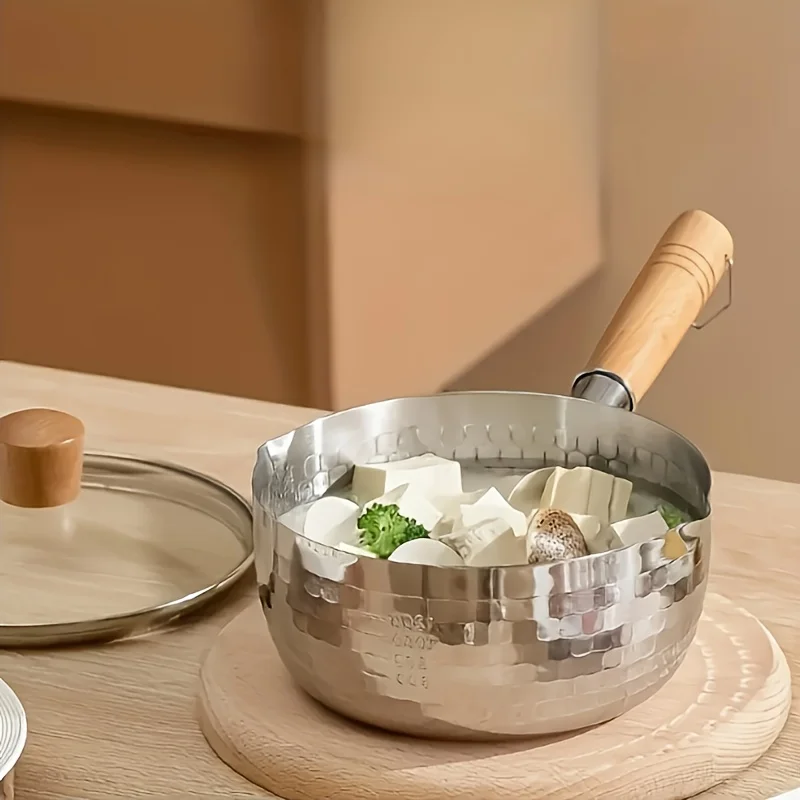 مقلاة مسطحة من الفولاذ المقاوم للصدأ، وعاء حساء المعكرونة، وعاء الحساء، وعاء الحليب، مقلاة غير لاصقة، مناسبة للنودلز والحساء وما إلى ذلك #5