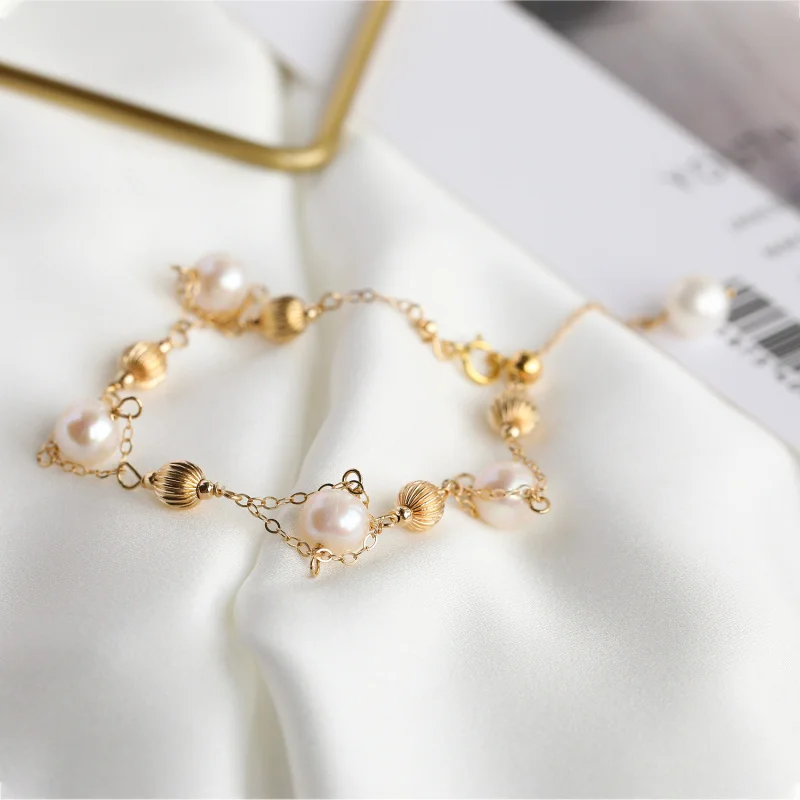 

Natural Freshwater Pearl 14K Gold Filled Bracelet, Handmade Adjustable Lucky Jewelry Women