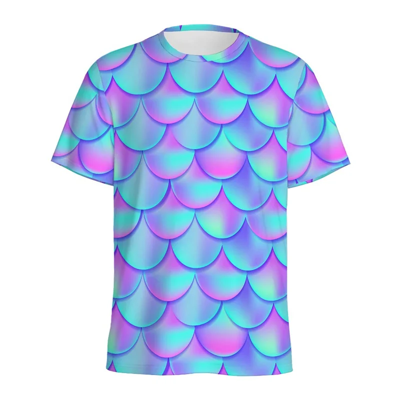 Colorful Fish Scales Pattern T-shirt For Men Summer Round Neck Short Sleeve 3d Printed Graphic Tees Women Streetwear T Shirts