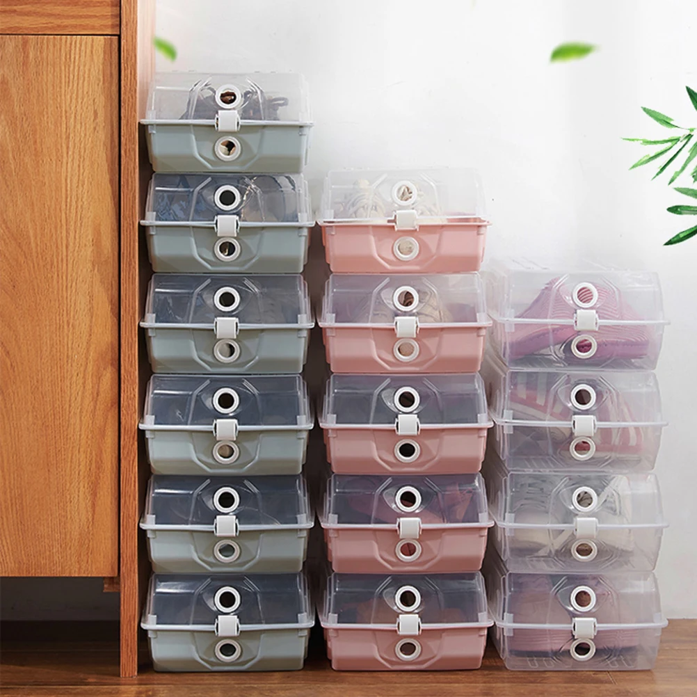 

2 Pcs Storage Shoe Box Shoes Plastic Organizer Sturdy Boxes Folding and Stackable Clear Compression Man
