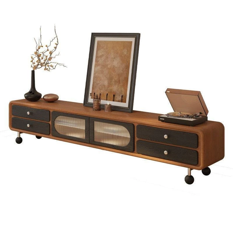 Retro medieval TV cabinet coffee table combination small apartment solid wood furniture