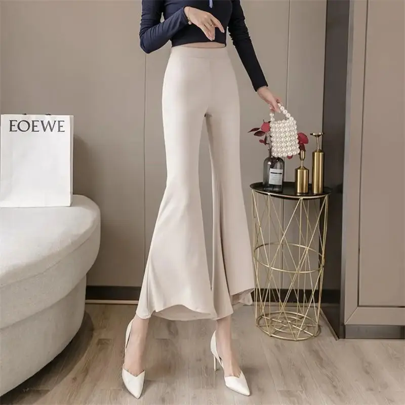 Oversized Women Clothing Elegant Irregular Solid Color High Waist Flare Summer Fashion All-match Elasticity Elastic Waist Pants