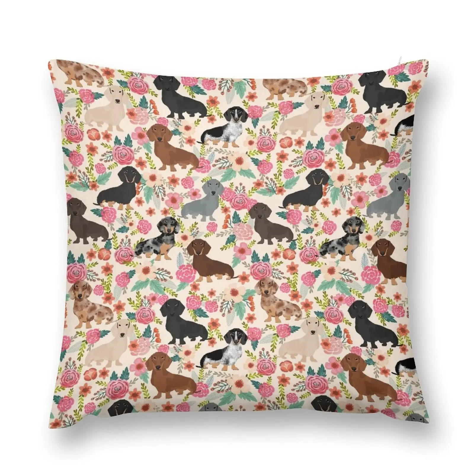 Dachshund floral dog breed pet patterns doxie dachsie gifts must haves Throw Pillow Sofa Covers Throw Pillow Covers pillow