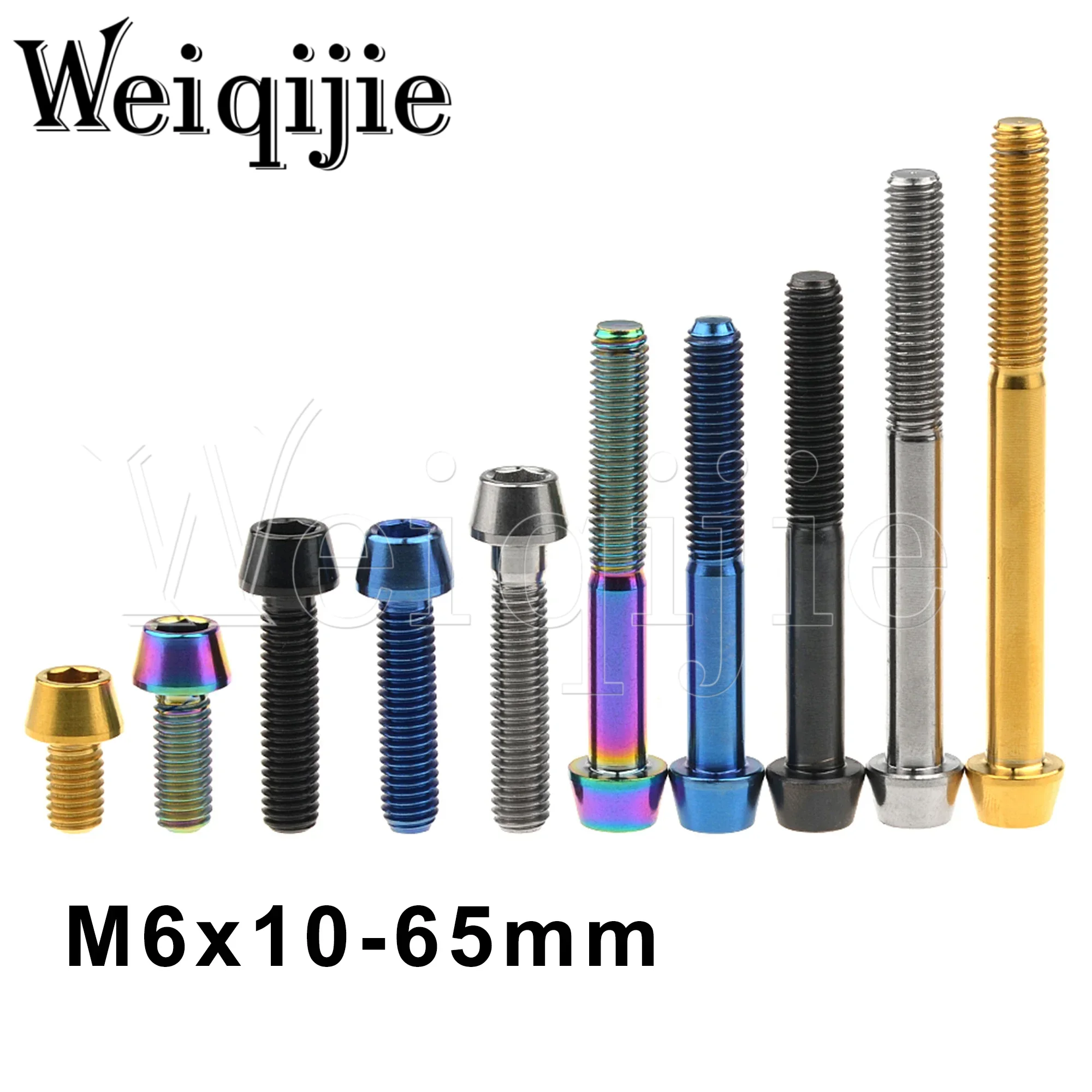 

Weiqijie Titanium Bolts M6x 10 15 16 18 20 25 30 35 40 45 50 55 60 65mm Allen Key Cone Head Screws for Bicycle Head Brake Bolts