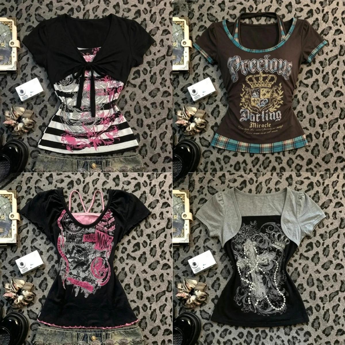 Harajuku Gothic Punk Kurzarm-T-Shirts für Damen, Subkultur-Print, Y2K Crop-Top, Sommerliche Casual American Vintage T-Shirts