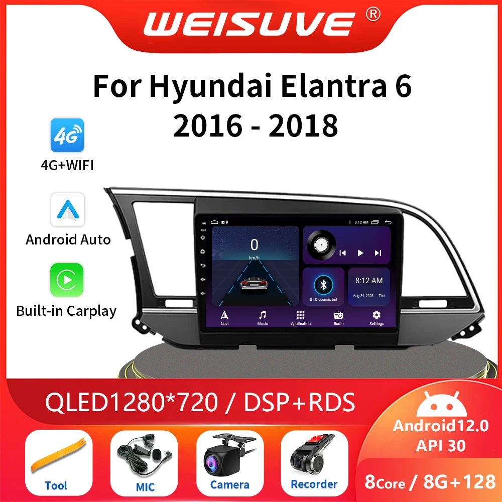 

2Din Android12 Car Radio For Hyundai Elantra 6 2016 - 2018 Multimedia Video Player Navigation Carplay Audio Auto Speakers DVD 4G