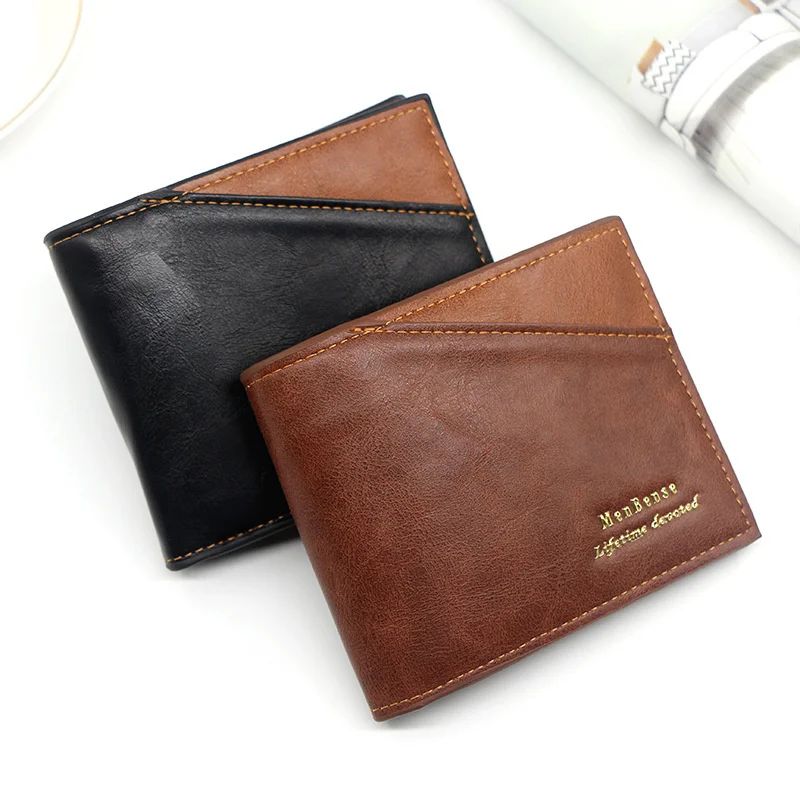 

New Men's Wallet Casual PU Leather Splice Three fold Bag Anti theft swiping Multi card Card Short Change