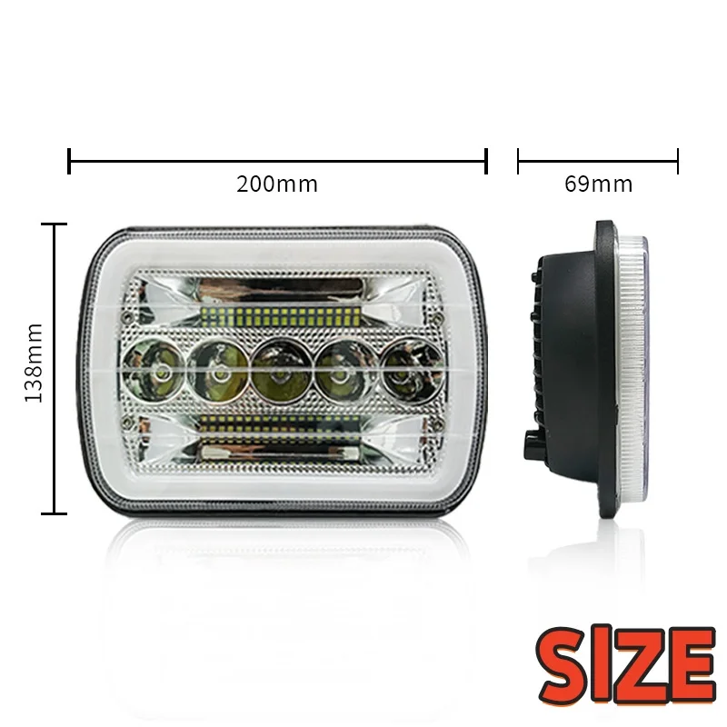 5x7 7x6 Square LED Headlights H6054 H5054 High‑Low Beam DRL Turn Signal Fit For Jeep Wrangler YJ Cherokee XJ Van Truck GMC Ford