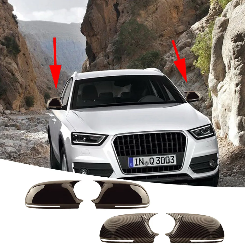 Gloosy Black OX Horn Styling Car Mirror Cover Car Rearview Mirror Caps For Audi Q3 SQ3 Quattro 2012 2013 2014 2015 Accessories