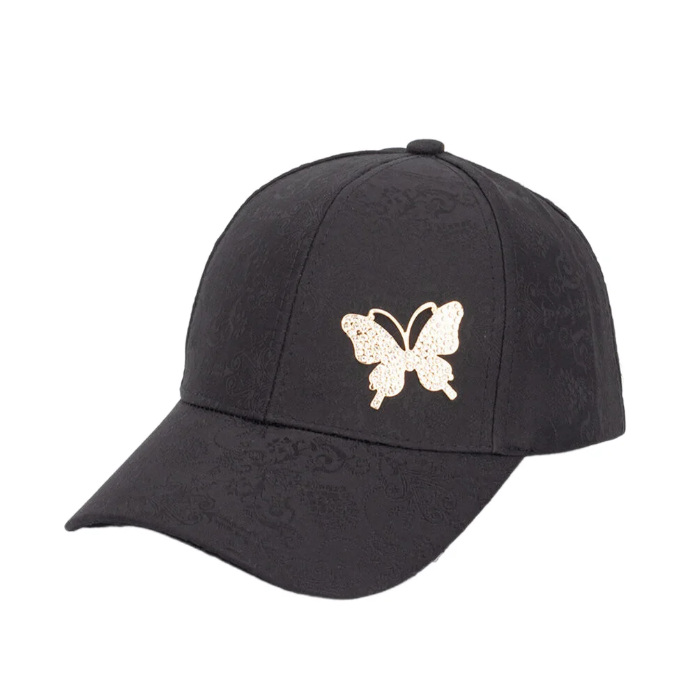 Women\'s Floral Hats Mini Butterfly Baseball Cap with Bling Rhinestones White Black Pink