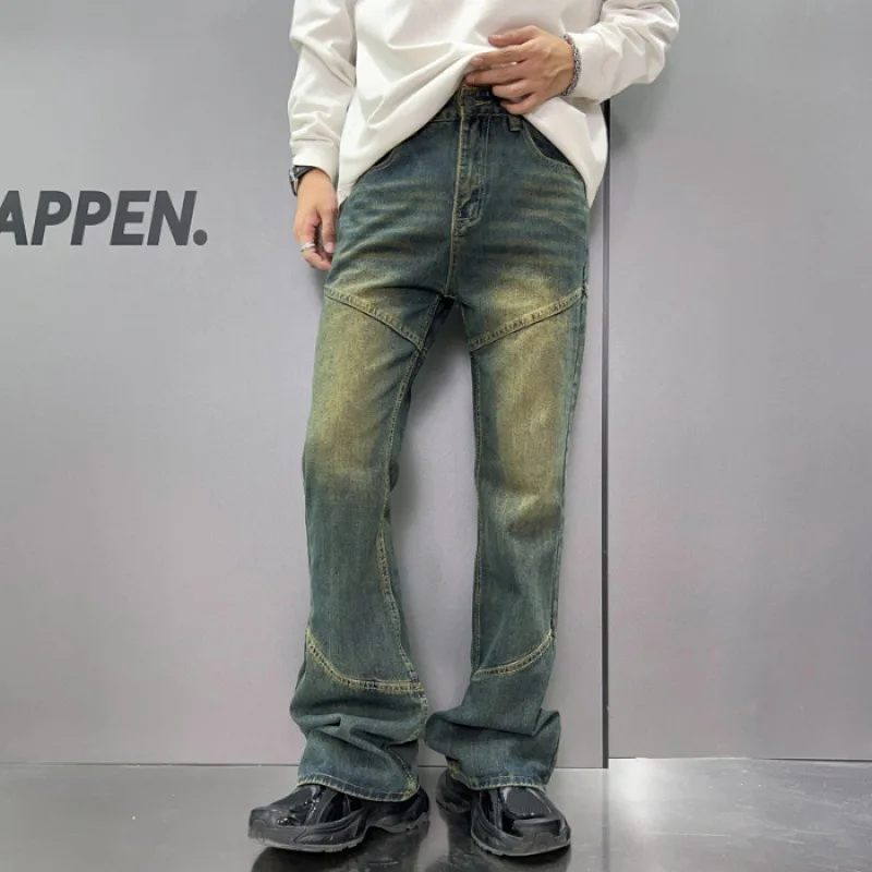 

Loose Flared Jeans for Men 2024 Autumn High Street Fashionable American Retro Nostalgic Straight Washed Distressed Long Pants