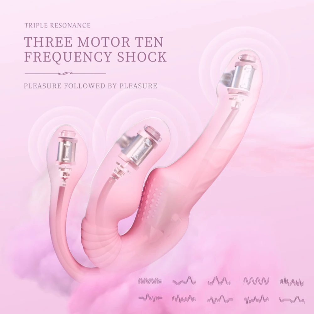 Strapless 3-in-1 Vibrating Toy for Couples G-Spot Climax Clitoris Stimulate Anal Plug Strap-on Dildo Massager Lesbian Sex Toys view 3