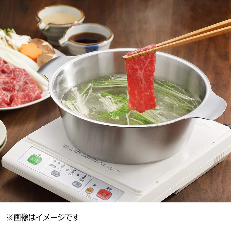 Ji Chuan YOSHIKAWA Japanese imported stainless steel soup pot to cook noodles and soup hot pot Sukiyaki pot with a side furnace.